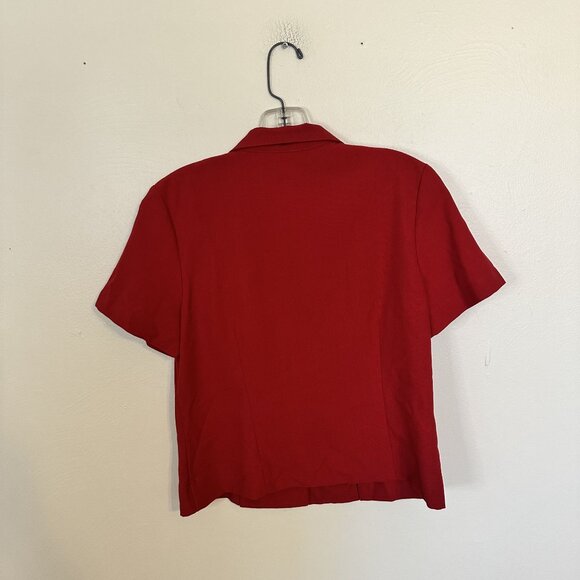 Briggs Womens Top Petite Red Short Sleeve Button Up Blouse 6P 90s Vtg - Picture 4 of 7